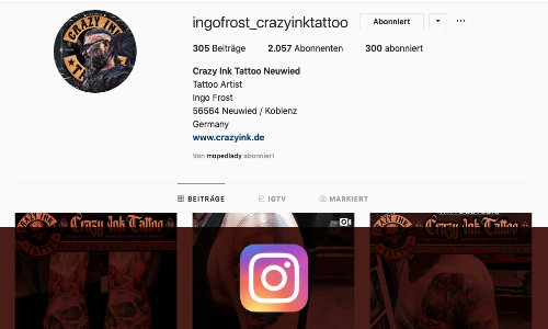 Instagram-Profil von Crazy Ink Tattoo Neuwied